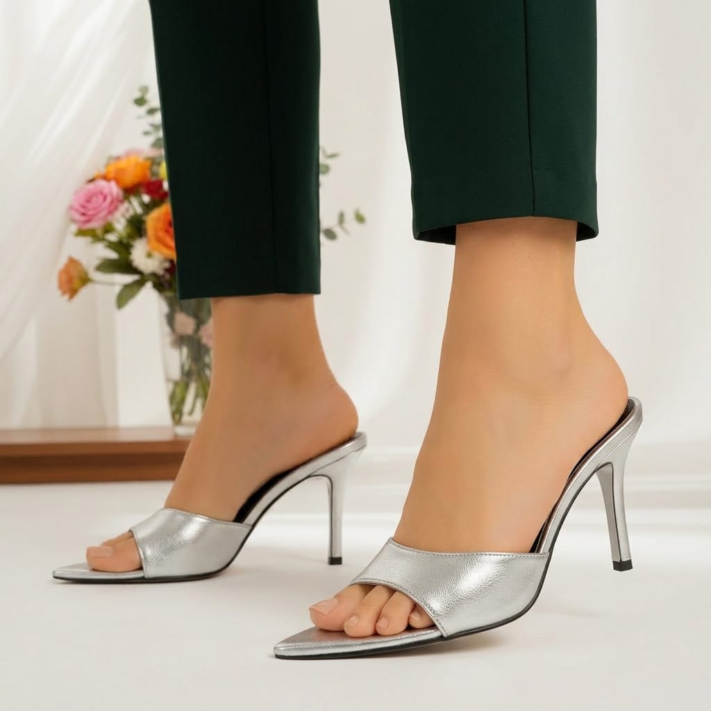 SILVER METALIA HEEL