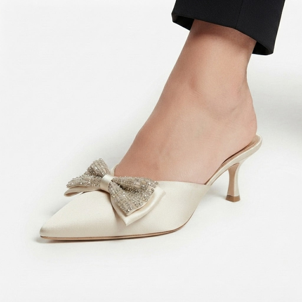 IVORY BOW DETAIL KITTEN HEELS