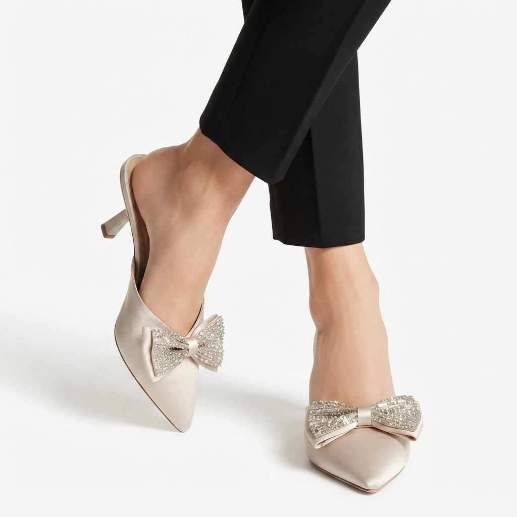 IVORY BOW DETAIL KITTEN HEELS
