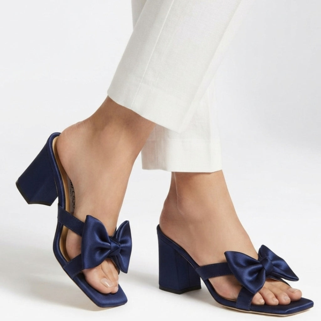 SATIN BOW BLOCK HEELS