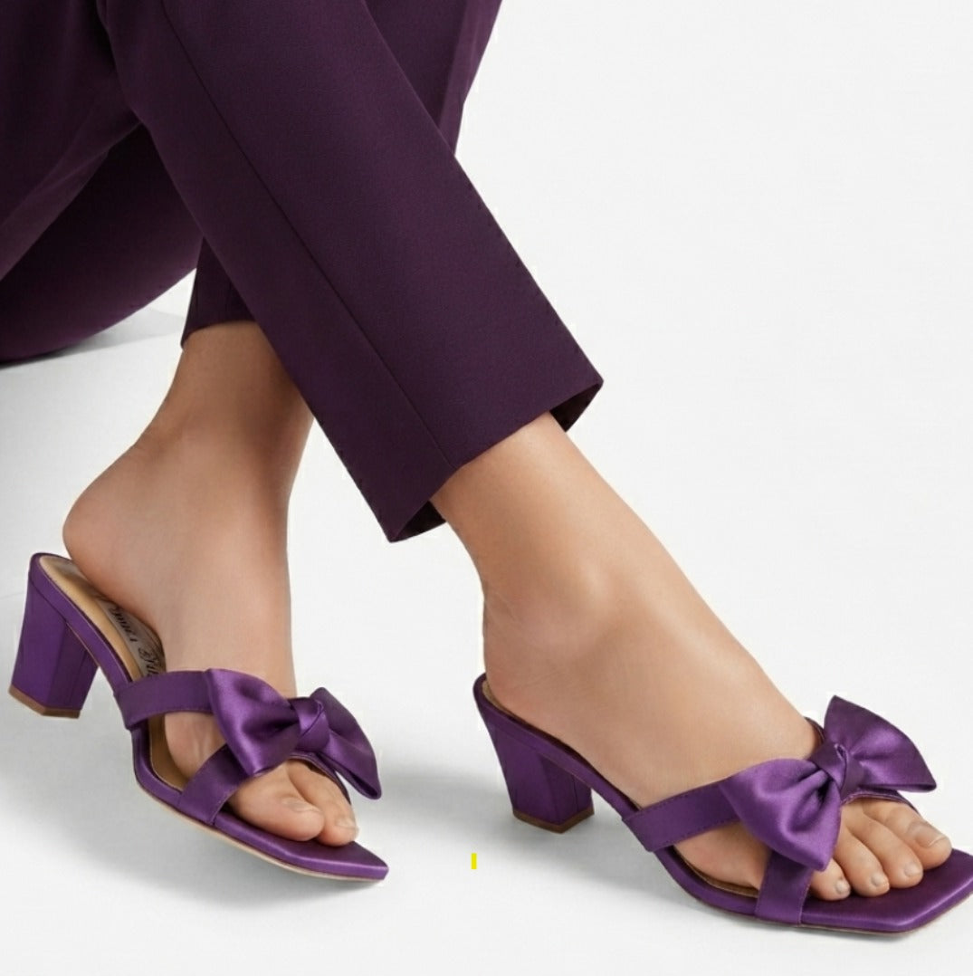 SATIN BOW BLOCK HEELS