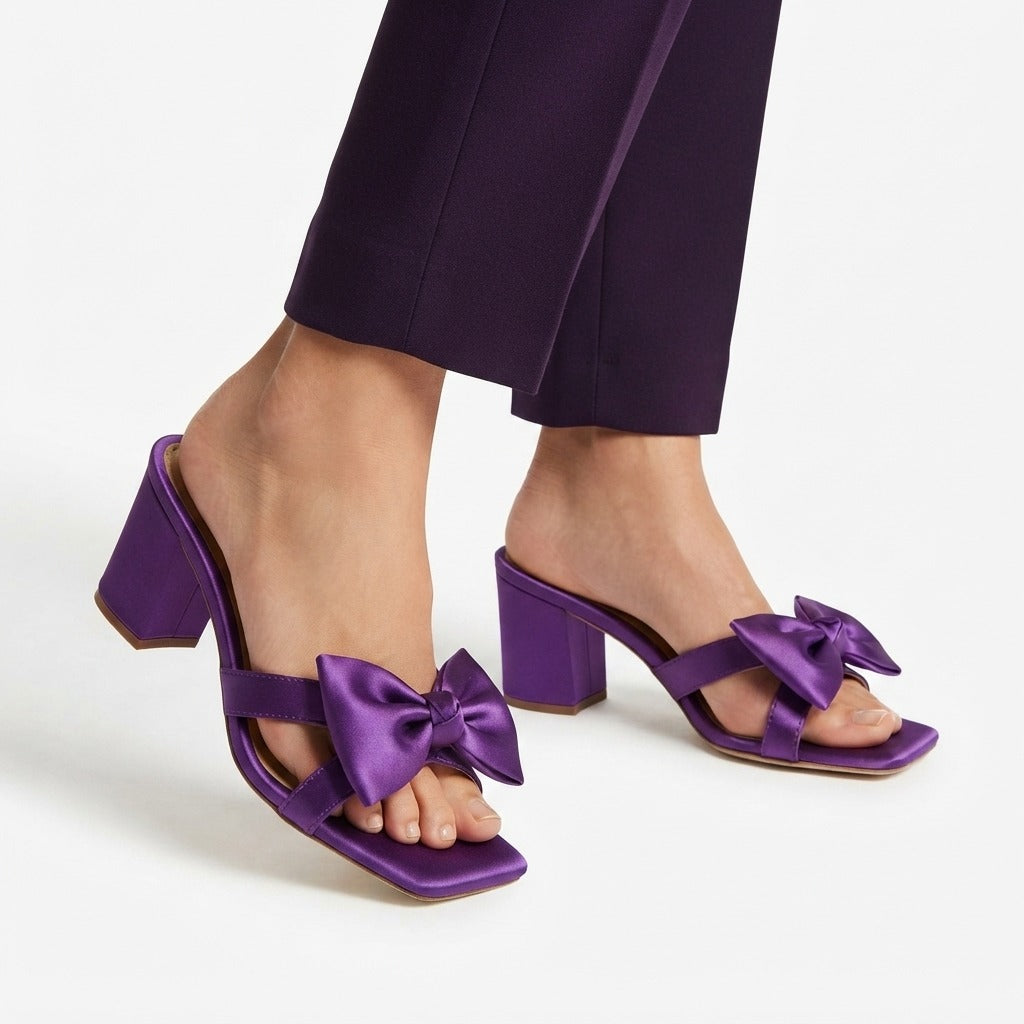 SATIN BOW BLOCK HEELS