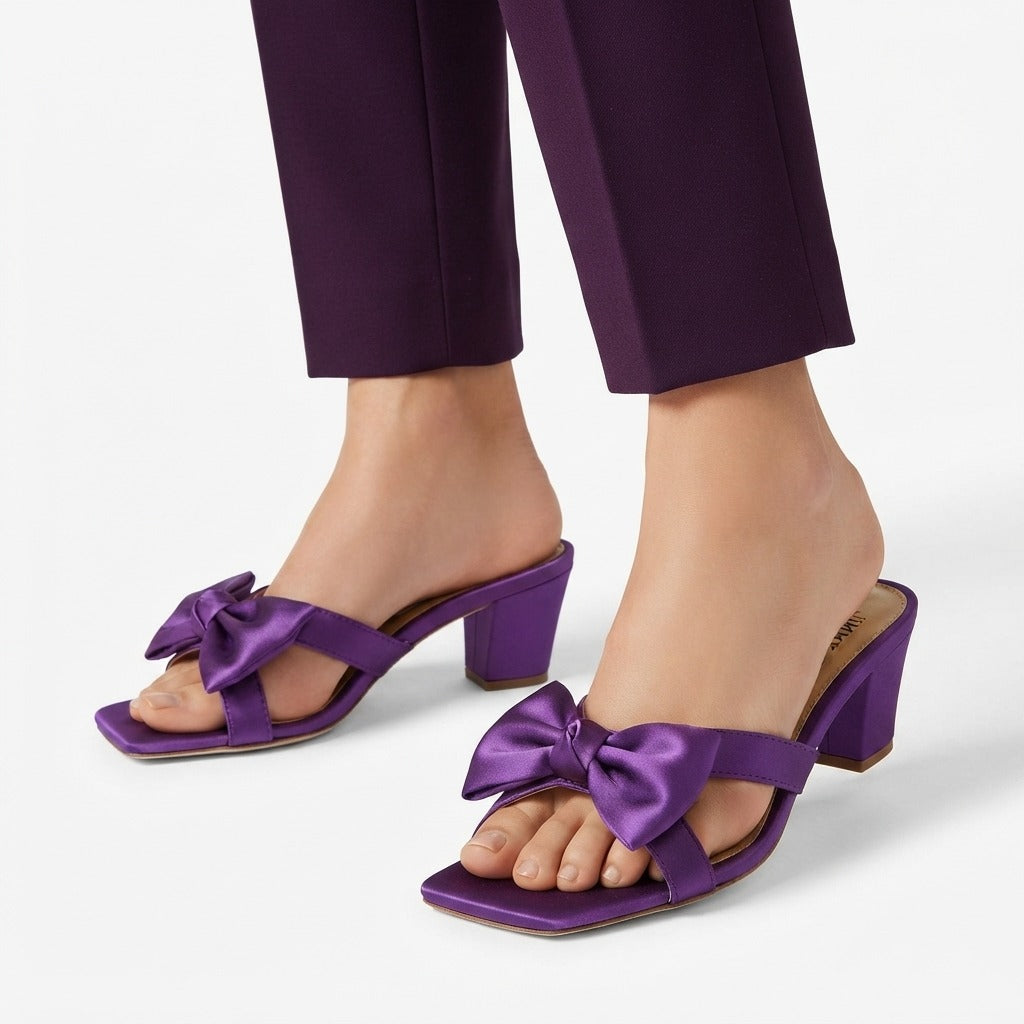 SATIN BOW BLOCK HEELS