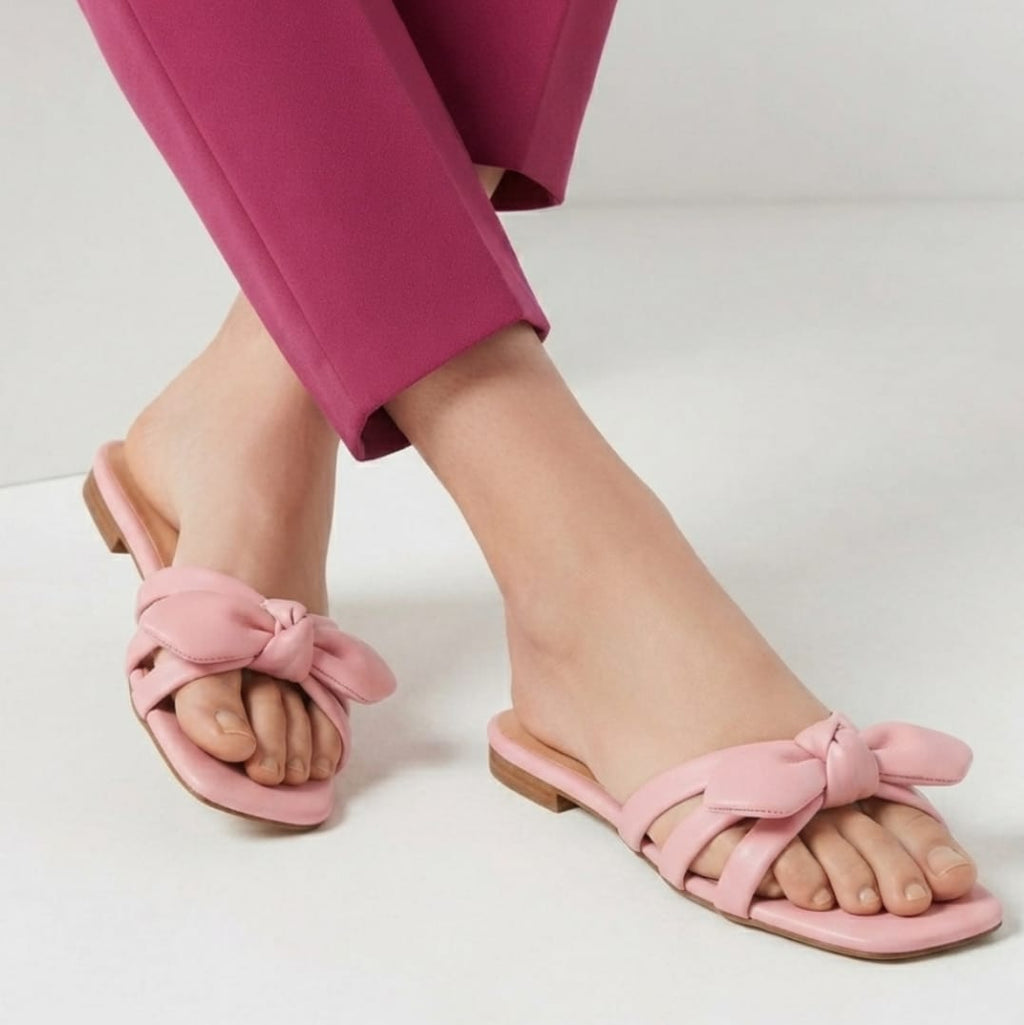 PINK BOW STRAPPY SLIDES