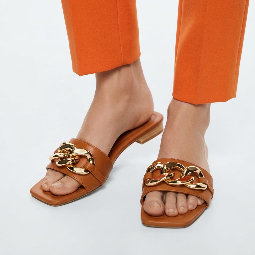 BROWN CHAIN DETAIL SLIDES