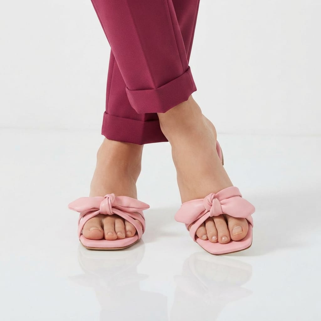 PINK BOW STRAPPY SLIDES