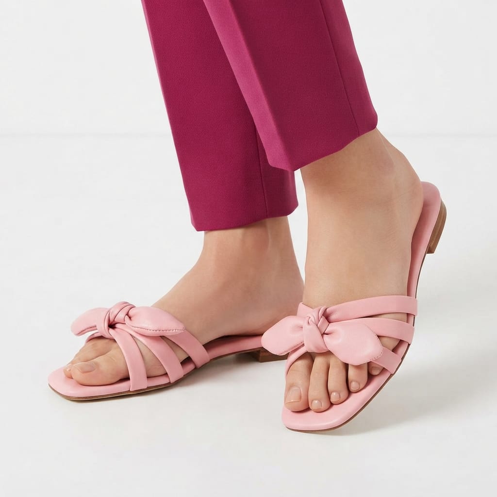 PINK BOW STRAPPY SLIDES