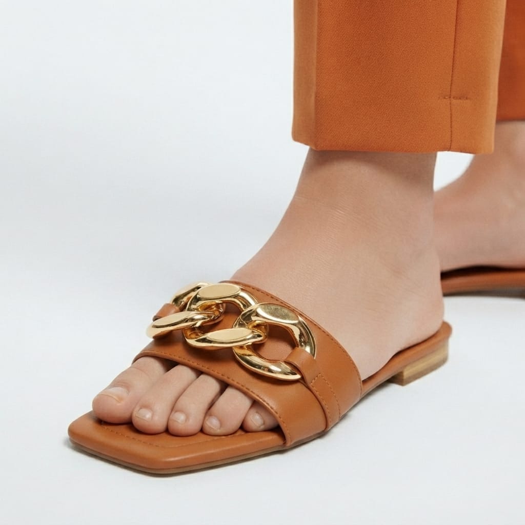 BROWN CHAIN DETAIL SLIDES