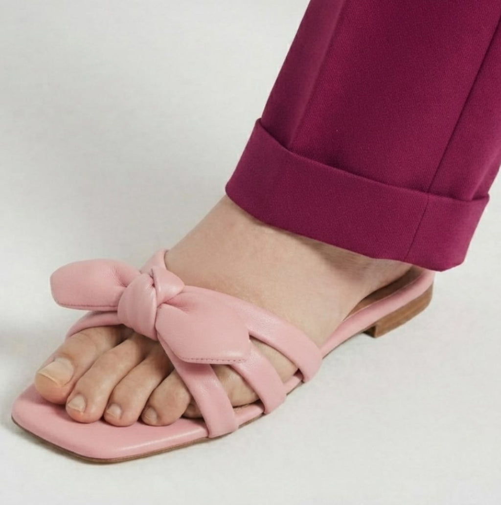 PINK BOW STRAPPY SLIDES