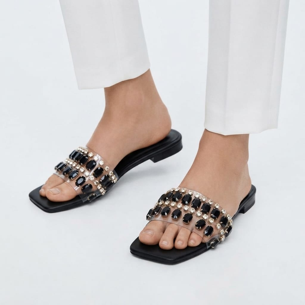 BLACK EMBELLISHED SLIDES