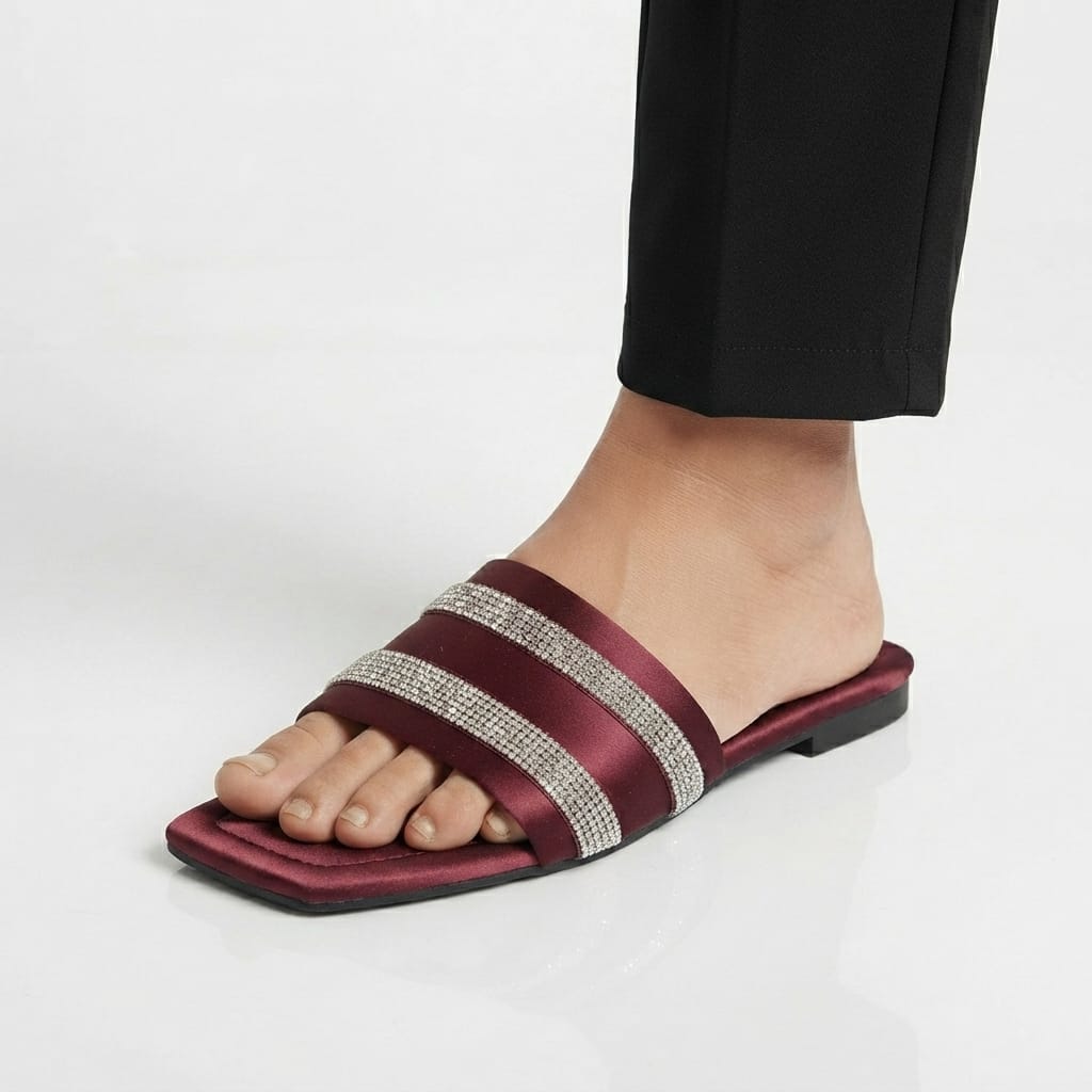 BURGUNDY RHINESTONE SLIDES