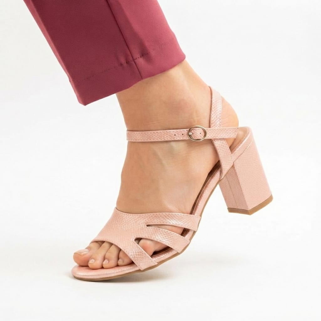 NUDE BLOCK HEEL SANDALS