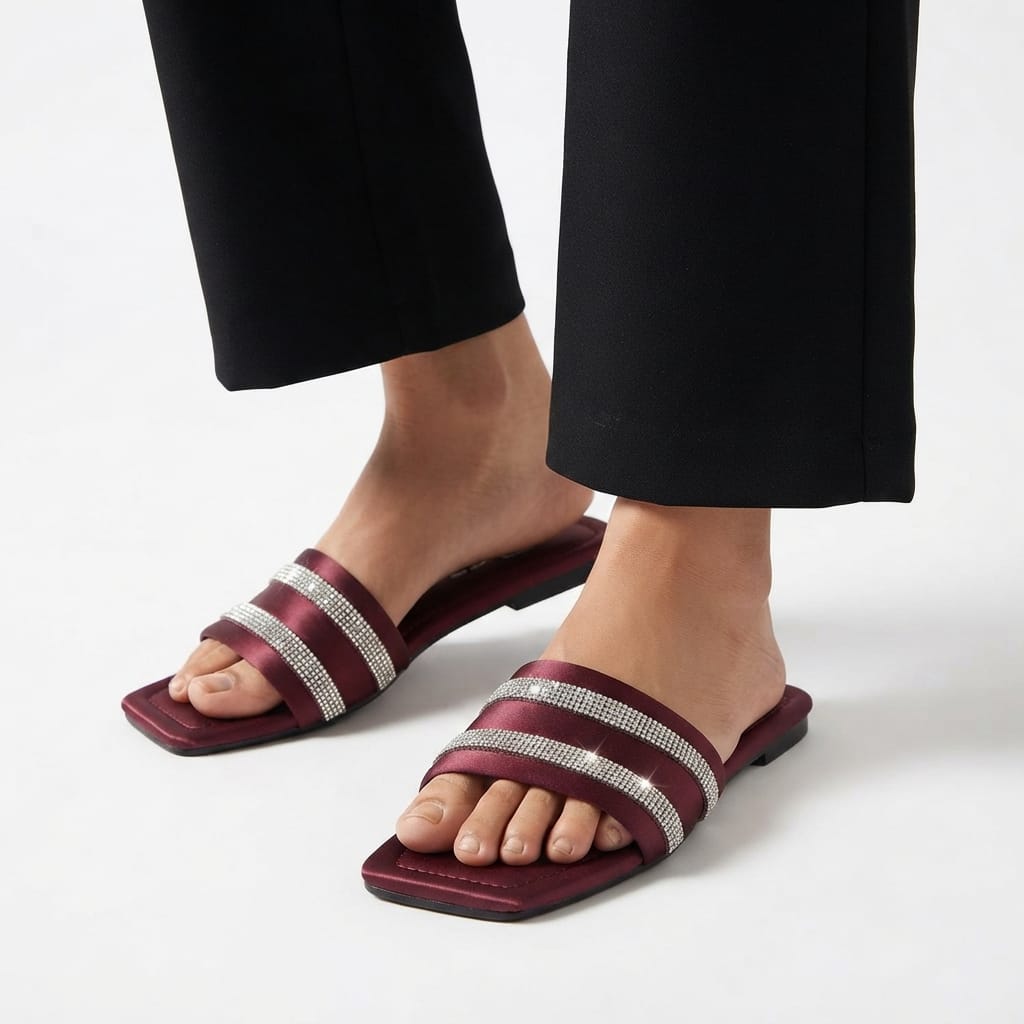 BURGUNDY RHINESTONE SLIDES