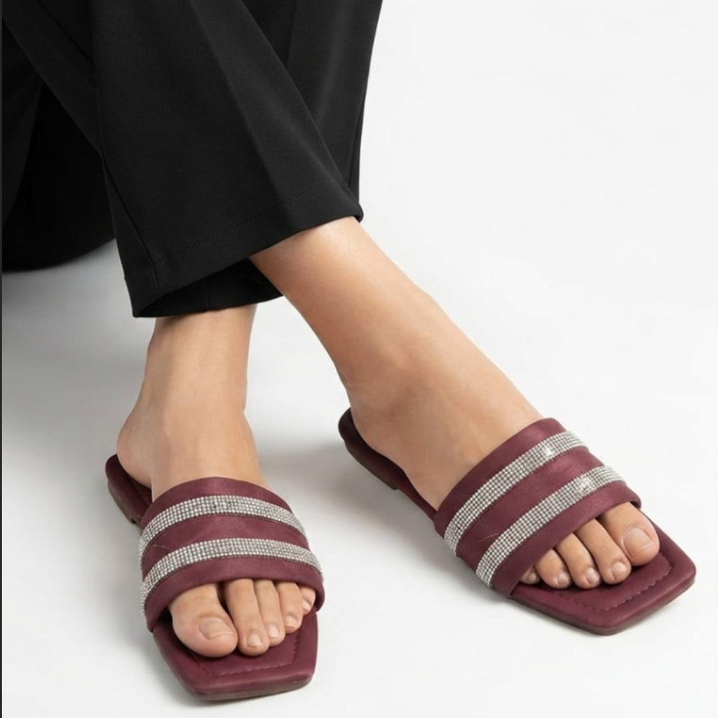 BURGUNDY RHINESTONE SLIDES