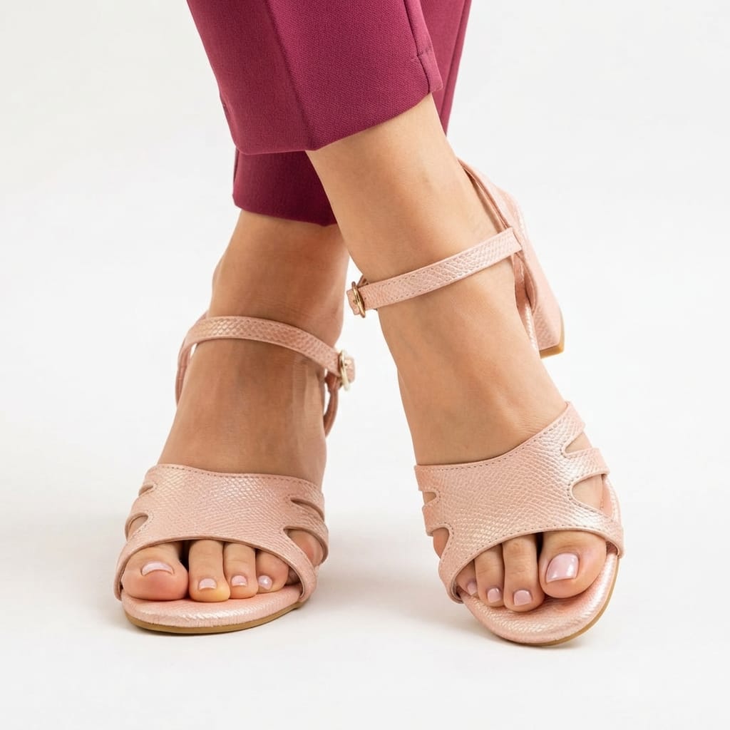 NUDE BLOCK HEEL SANDALS