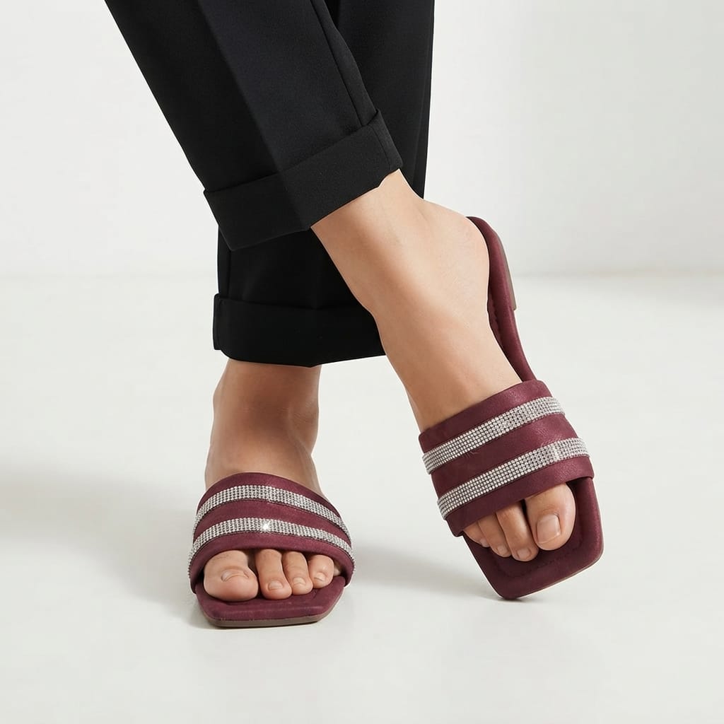 BURGUNDY RHINESTONE SLIDES