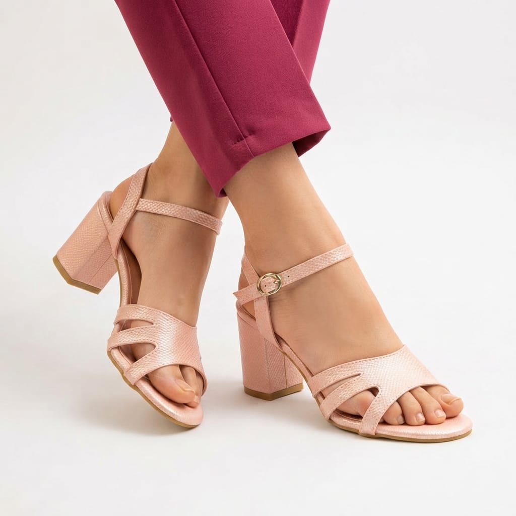 NUDE BLOCK HEEL SANDALS