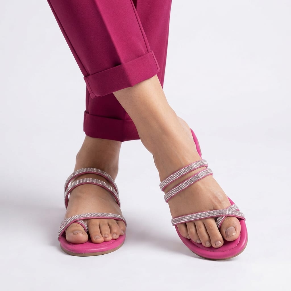 PINK RHINESTONE STRAPPY SANDALS