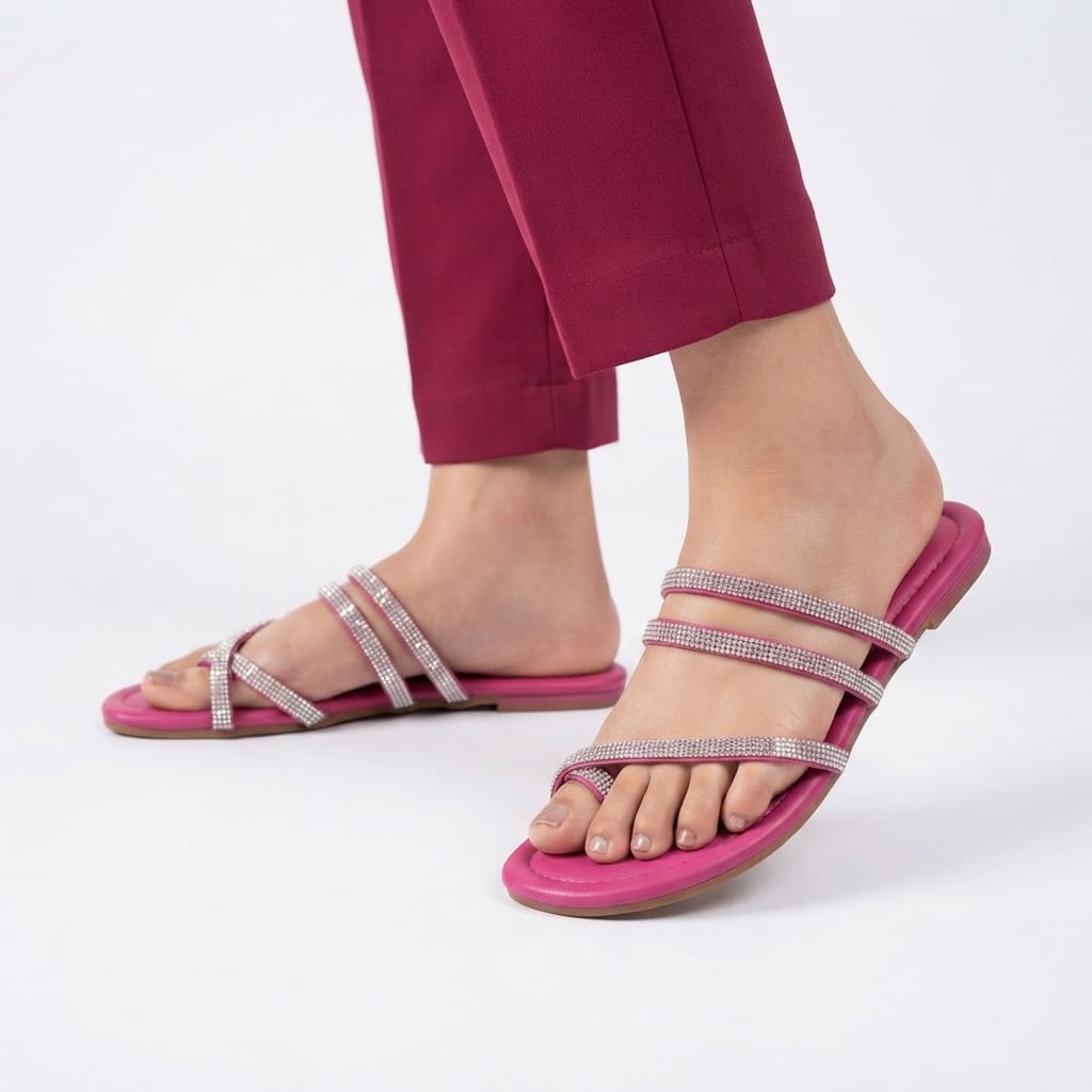 PINK RHINESTONE STRAPPY SANDALS