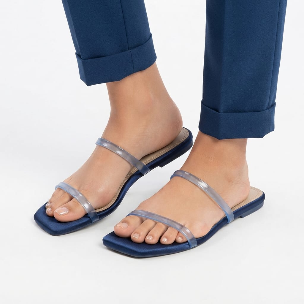 NAVY BLUE DOUBLE STRAP FLAT SANDALS