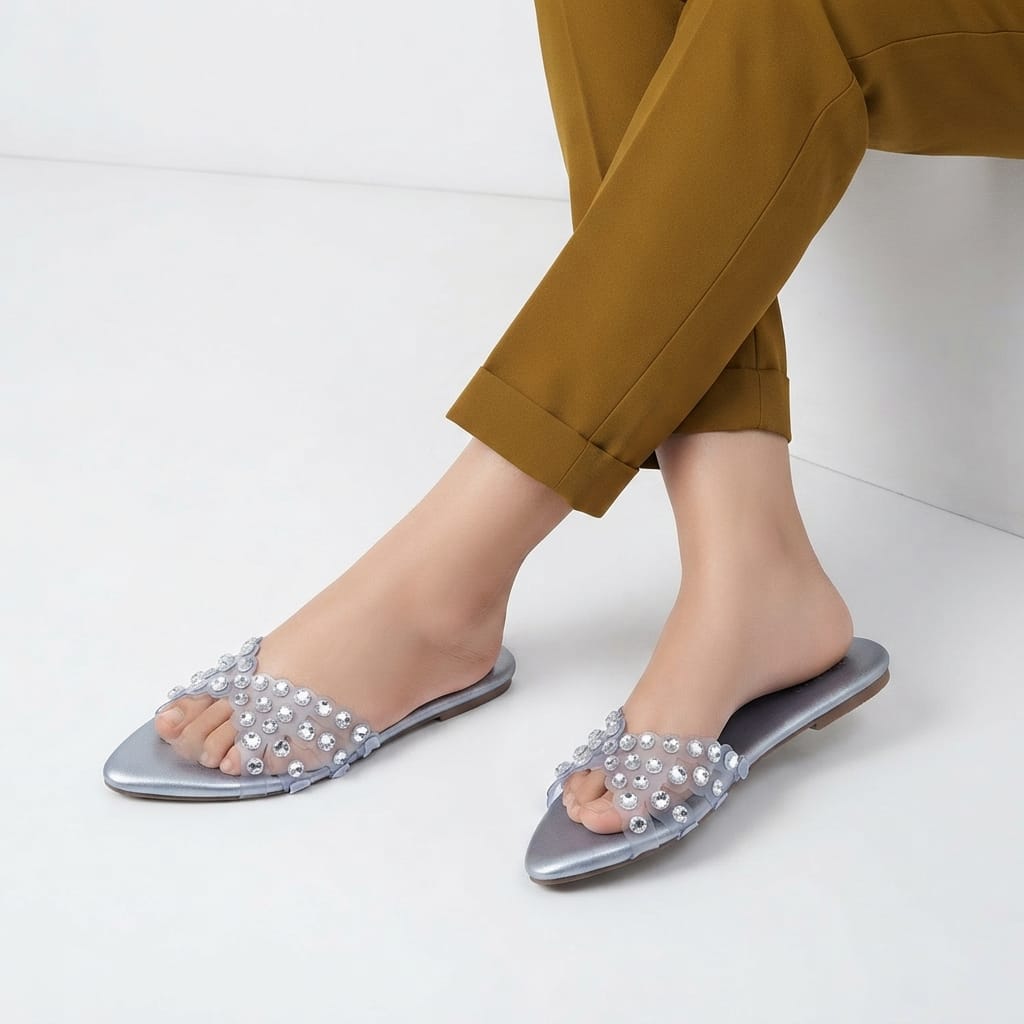 SILVER RHINESTONE EMBELLISHED