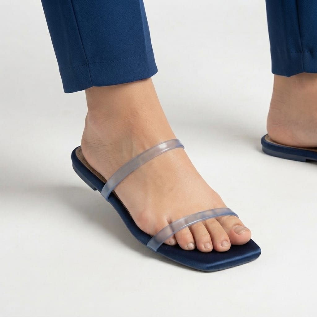 NAVY BLUE DOUBLE STRAP FLAT SANDALS