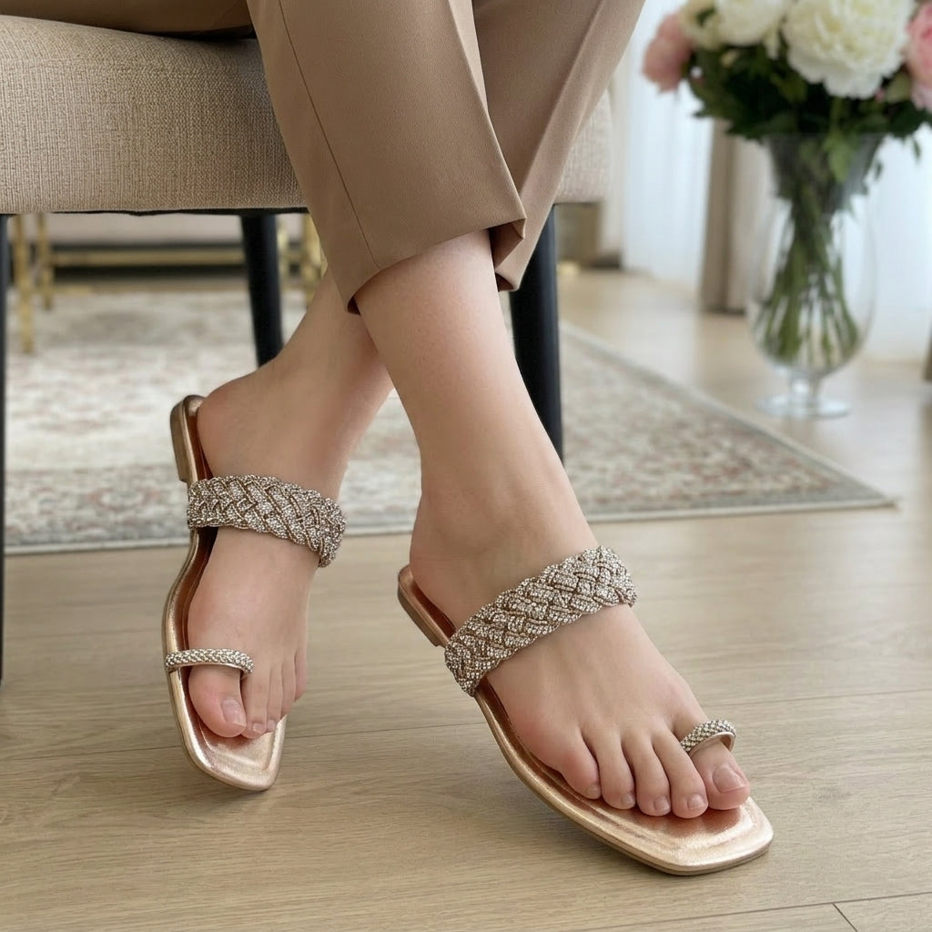 Golden Gleam Toe-Ring Flats
